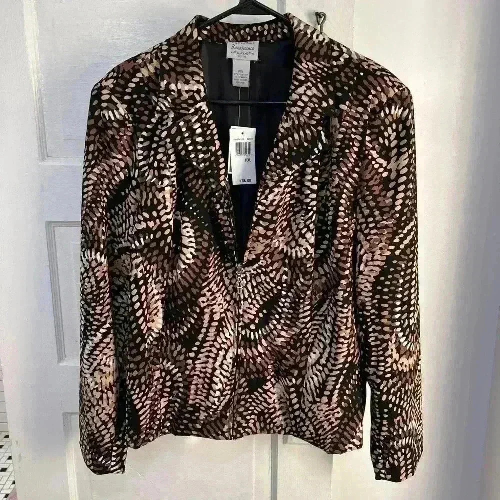 renaissance brand black and brown spotted blazer zip‎ up